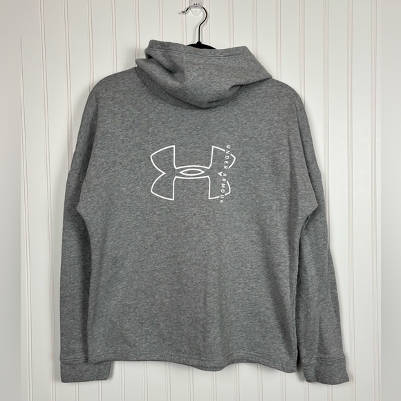 Under Armour Women’s Rival Fleece Big Logo Gray High Neck Hoodie Sz Medium Loose - Picture 1 of 5